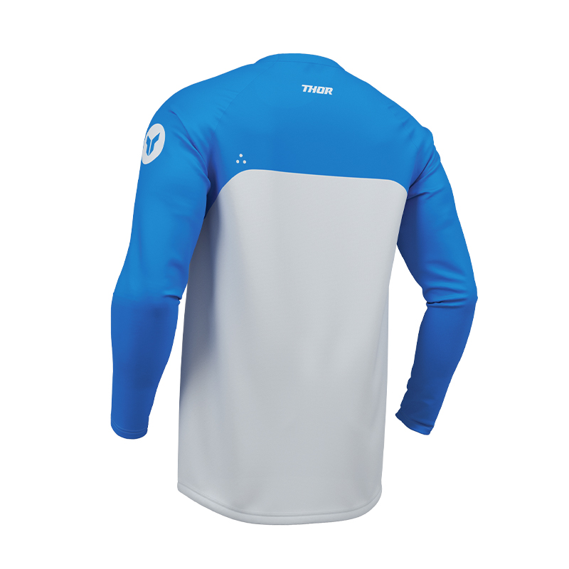 maillot cross thor ridemode menace blanc bleu dos