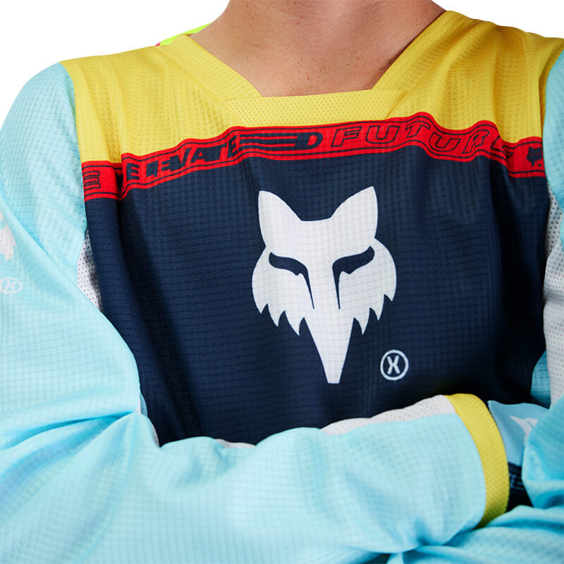 maillot enfant fox racing 180 elevated bleu 2025 motocross mx