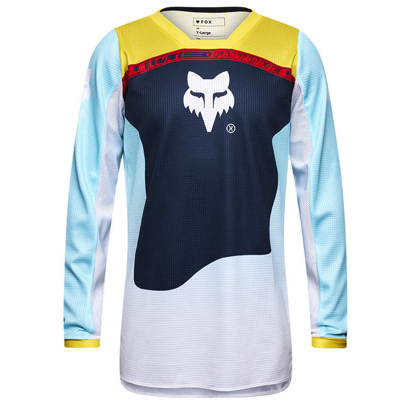 maillot enfant fox racing 180 elevated bleu 2025 mx