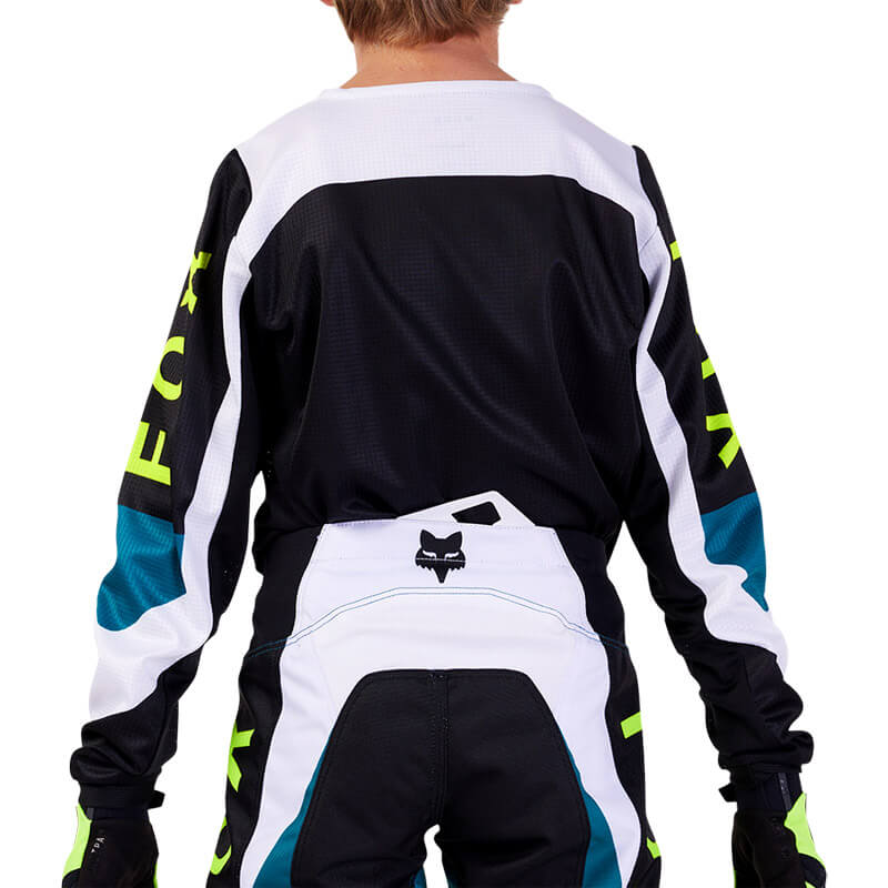maillot enfant fox racing 180 nitro bleu vert 2024 enduro mx