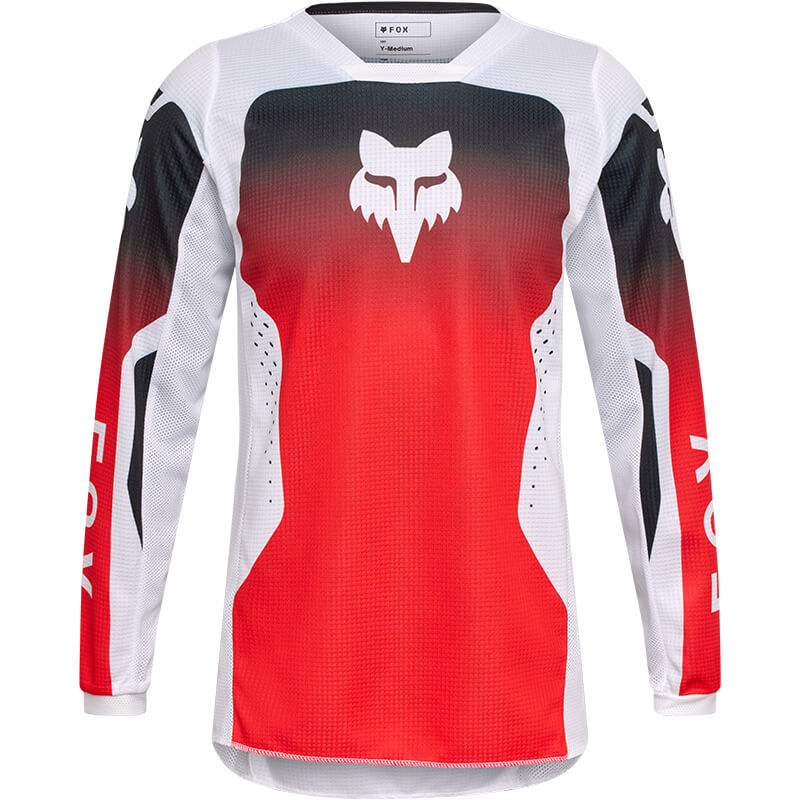 maillot enfant fox racing 180 shield blanc rouge