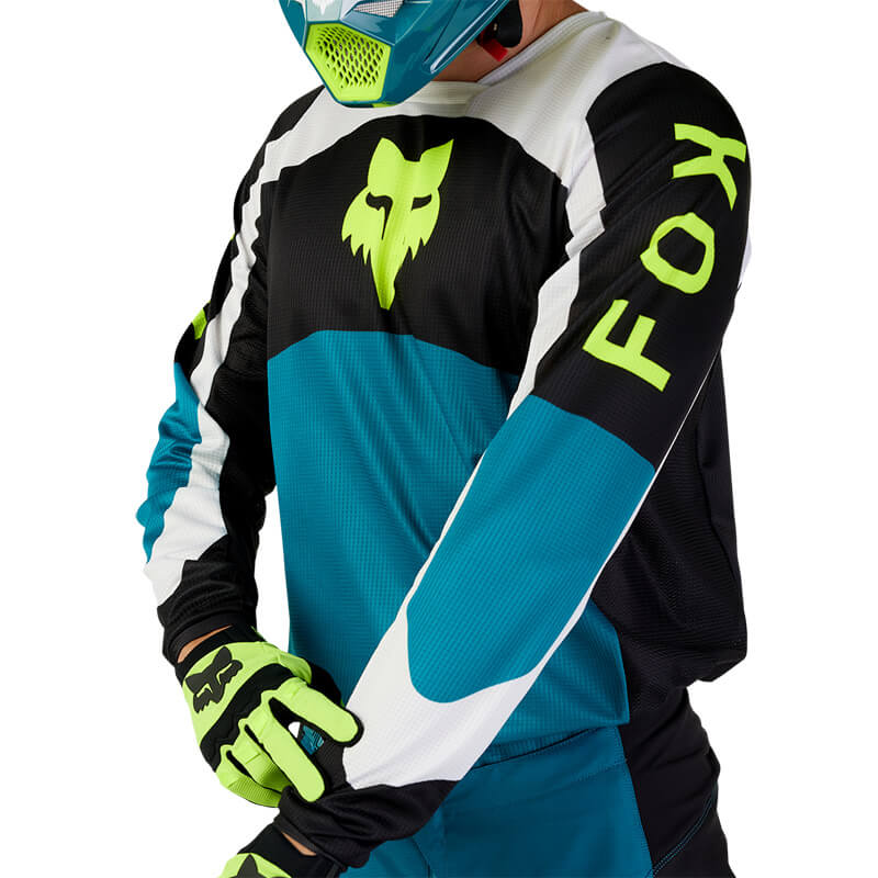 maillot fox racing 180 nitro bleu vert 2024 cross mx