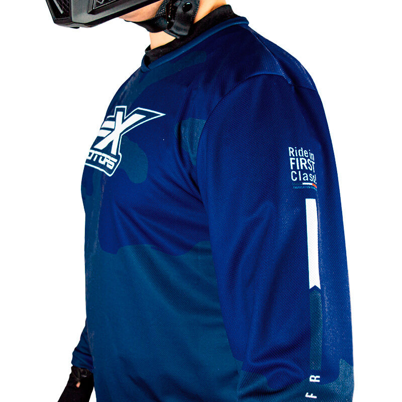 maillot motocross fxmotors camo bleu marine 2021 enduro