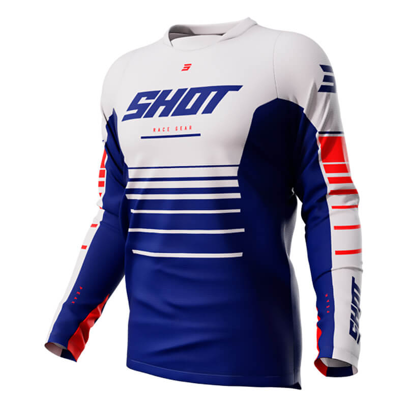 maillot shot devo peak 2023 bleu blanc rouge mx