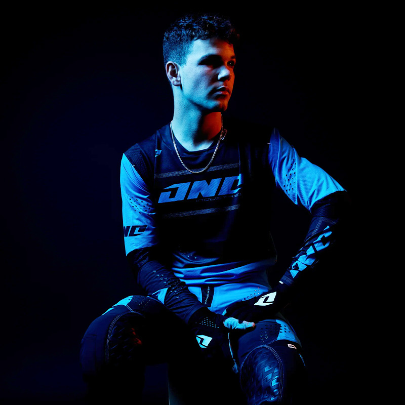 malliot one industries blox bleu moto