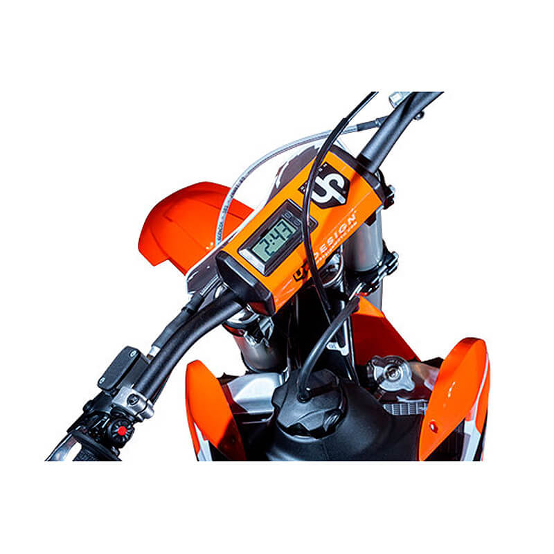 mousse de guidon up design avec compteur heure orange motocross enduro