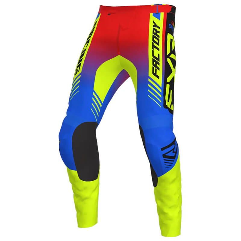 pantalon enfant fxr racing clutch pro bleu jaune fluo rouge 2023