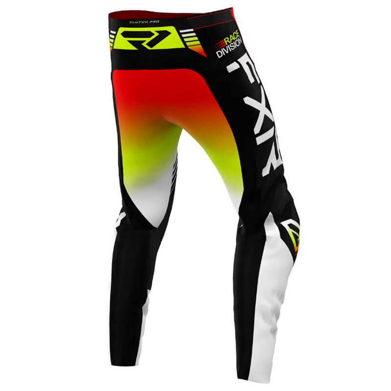 pantalon enfant fxr racing clutch pro noir blanc jaune fluo 2023 cross