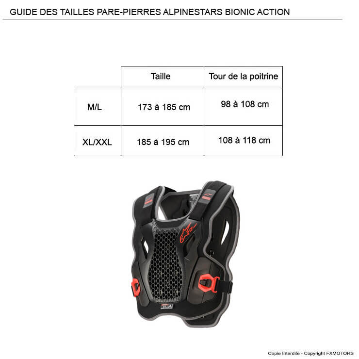 pare pierres alpinestars bionic action noir rouge 2021 guide taille