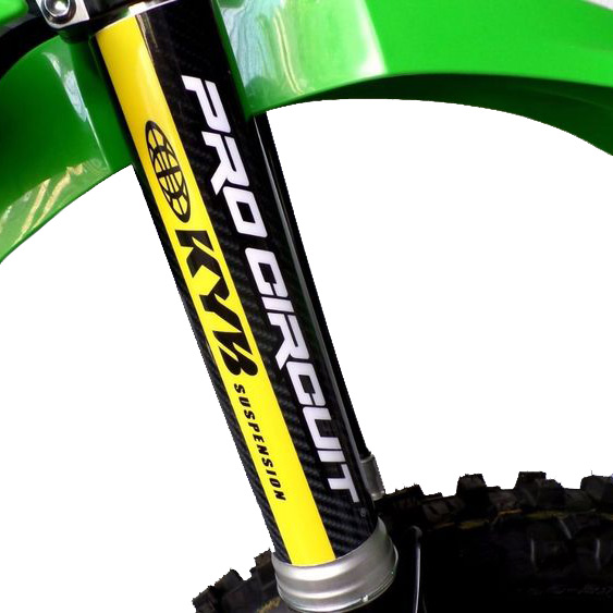 stickers fourches PRO CIRCUIT KYB jaune carbon suspension