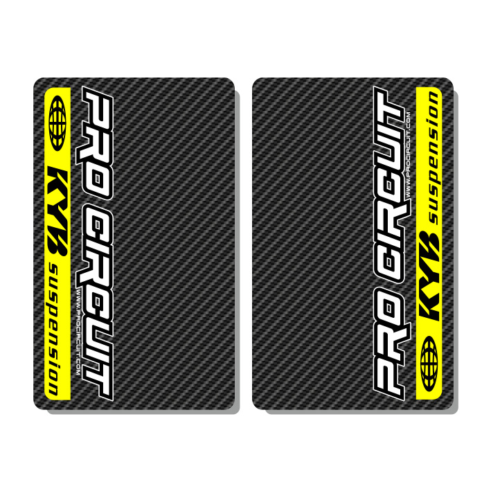 stickers fourches PRO CIRCUIT KYB jaune carbon