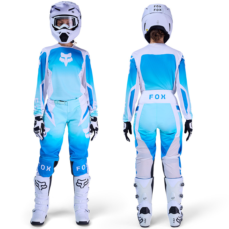 tenue  fox racing femme 180 shield bleu cross