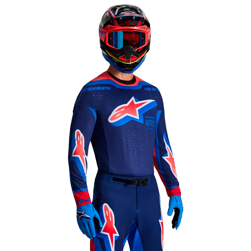 tenue alpinestars supertech vista bleu rouge 2026 enduro