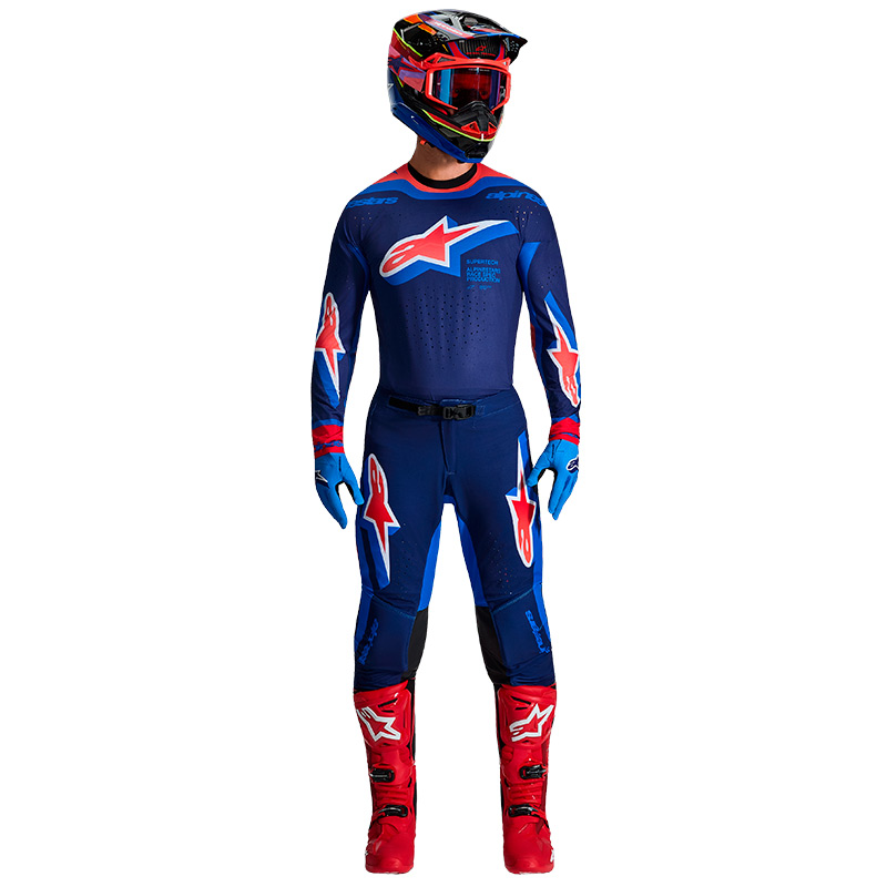 tenue alpinestars supertech vista bleu rouge 2026 fxmotors