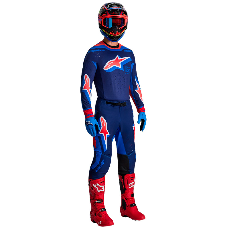 tenue alpinestars supertech vista bleu rouge 2026 motocross