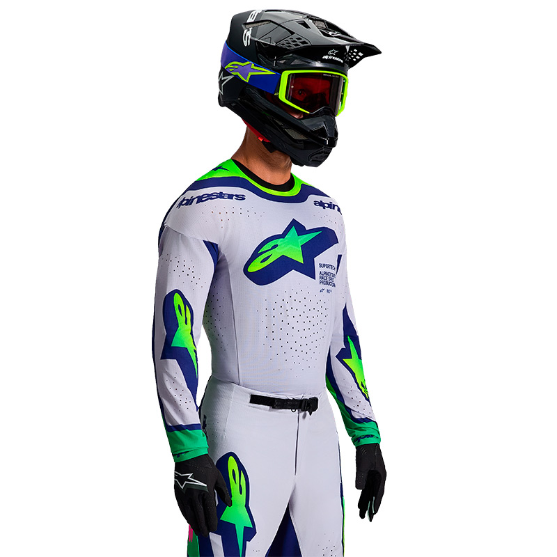 tenue alpinestars supertech vista gris vert fluo 2026 zoom