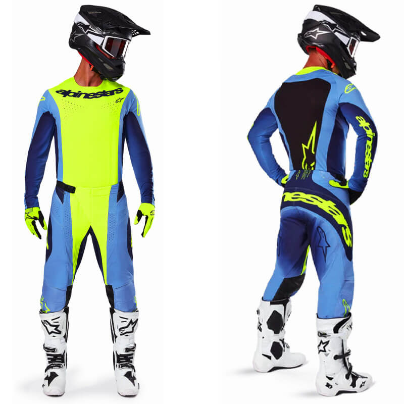 tenue alpinestars techstar melt jaune fluo bleu 2025 mx