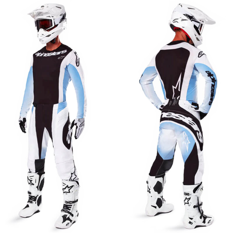 tenue alpinestars techstar melt noir bleu 2025 motocross