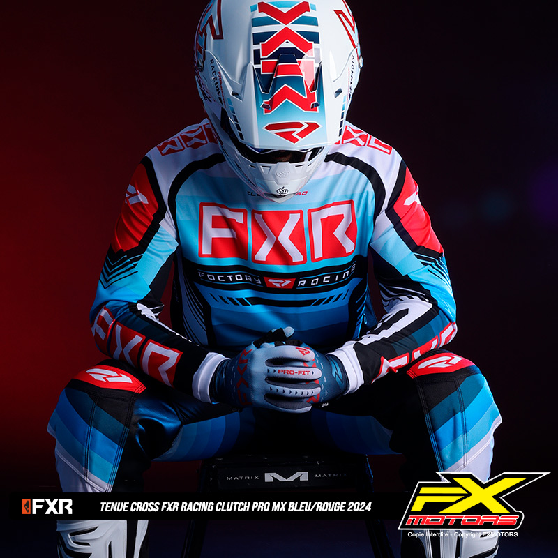 tenue cross fxr racing clutch pro mx bleu rouge 2024 
