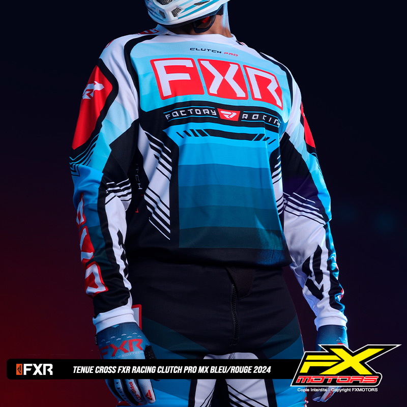 tenue cross fxr racing clutch pro mx bleu rouge 2024  1