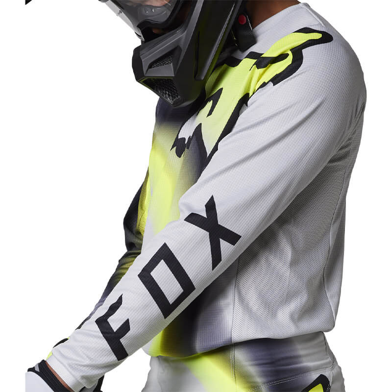 tenue fox 180 toxsyk 2023 maillot gris jaune fluo motocross