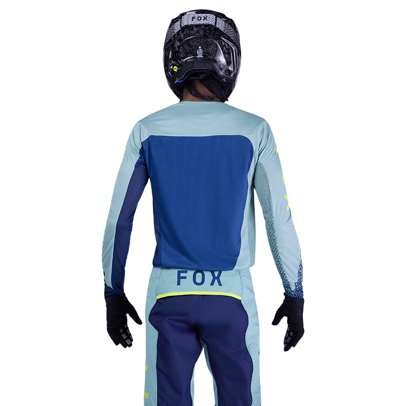 tenue fox flexair fracture bleu vert mx dos
