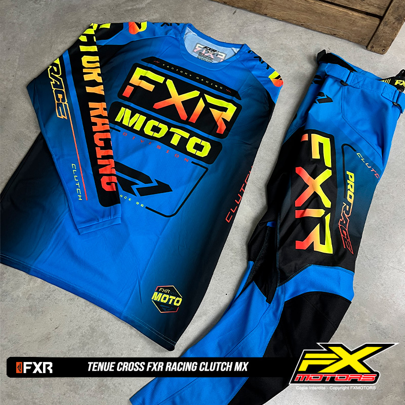 tenue fxr clutch motocross bleu jaune noir cross 1
