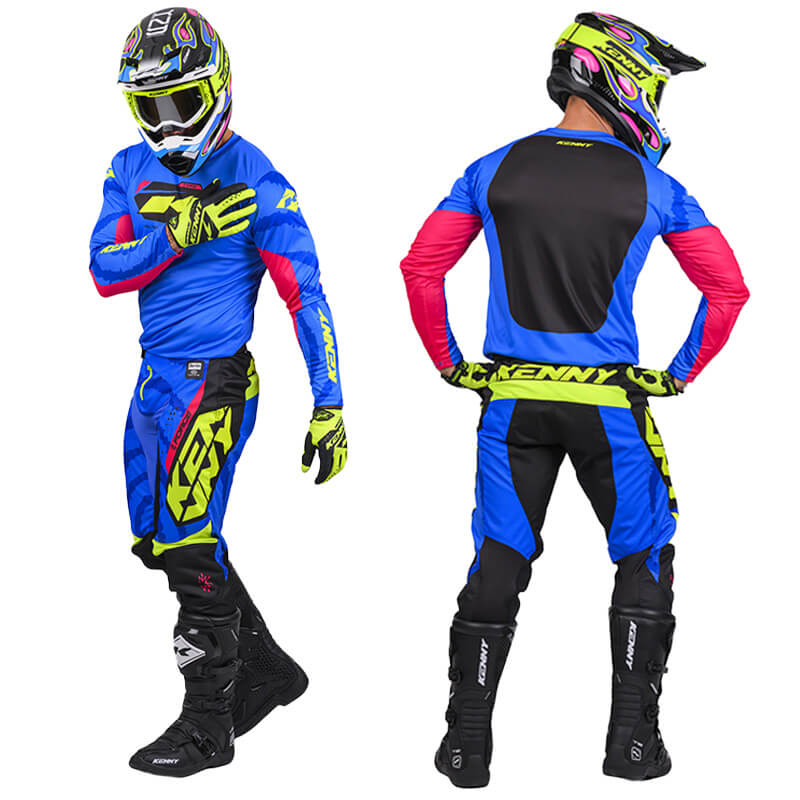 tenue kenny force spiral bleu jaune 27 mx