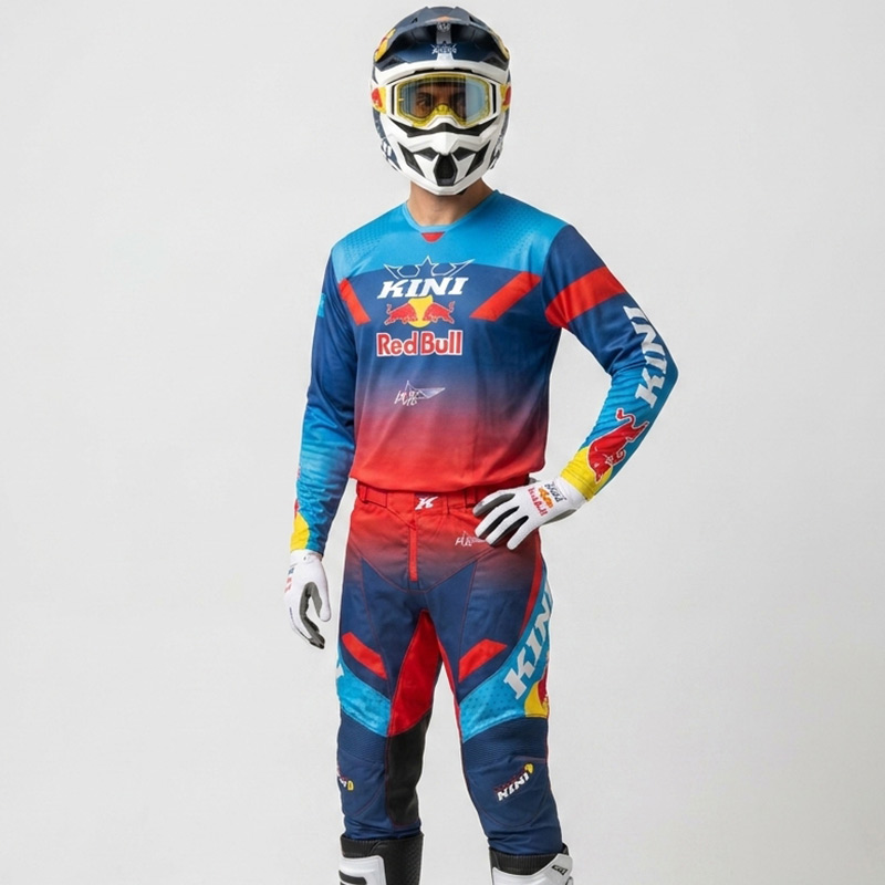 tenue kini red bull 2 0 bleu rouge enduro
