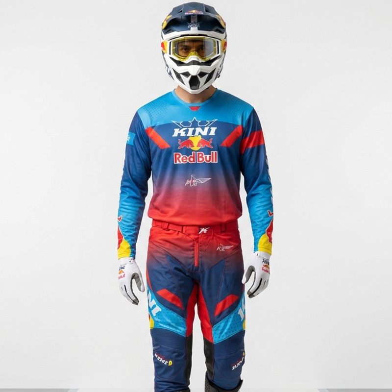 tenue kini red bull 2 0 bleu rouge moto