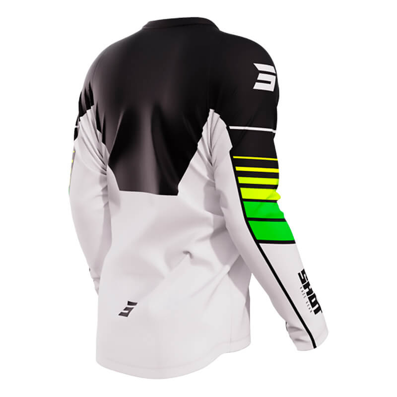 tenue maillot shot devo peak 2023 blanc jaune vert motocross