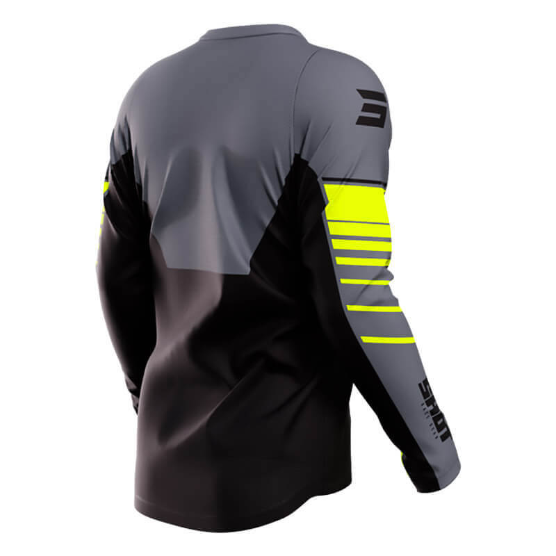 tenue maillot shot devo peak 2023 gris jaune fluo motocross