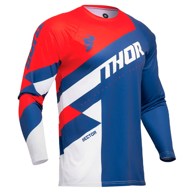 tenue maillot youth thor sector checker 2024 bleu blanc rouge mx