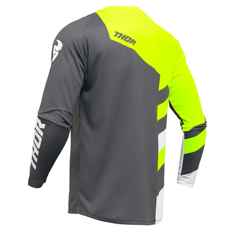 tenue maillot youth thor sector checker 2024 gris jaune fluo motocross