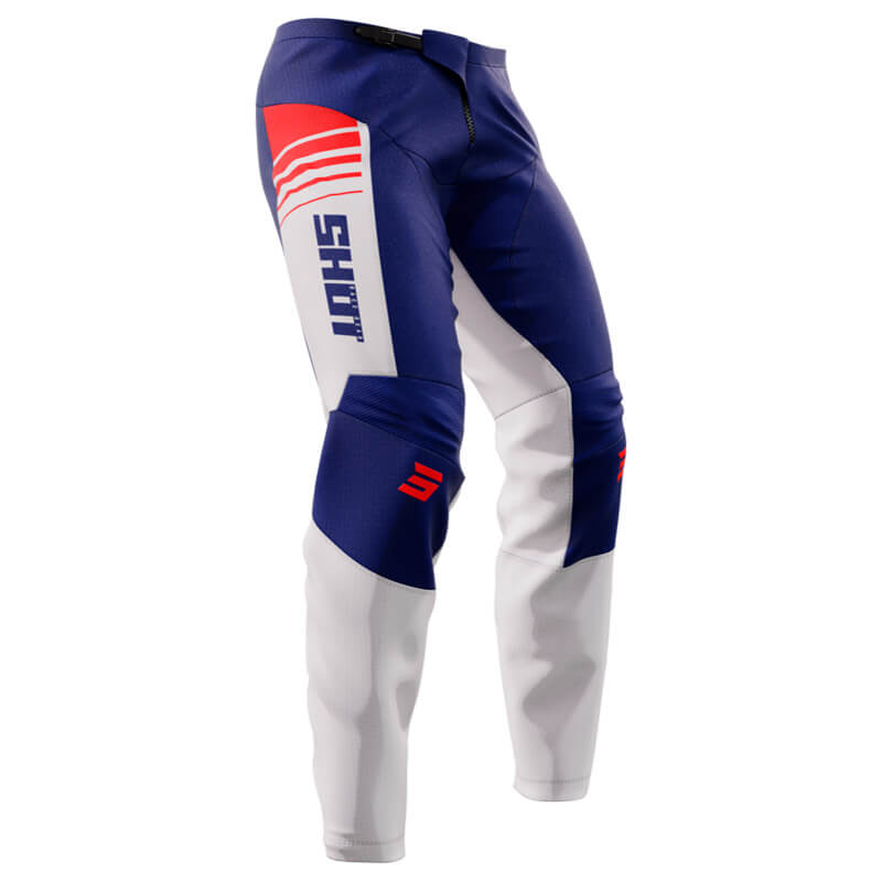 tenue pantalon shot devo peak 2023 bleu blanc rouge motocross