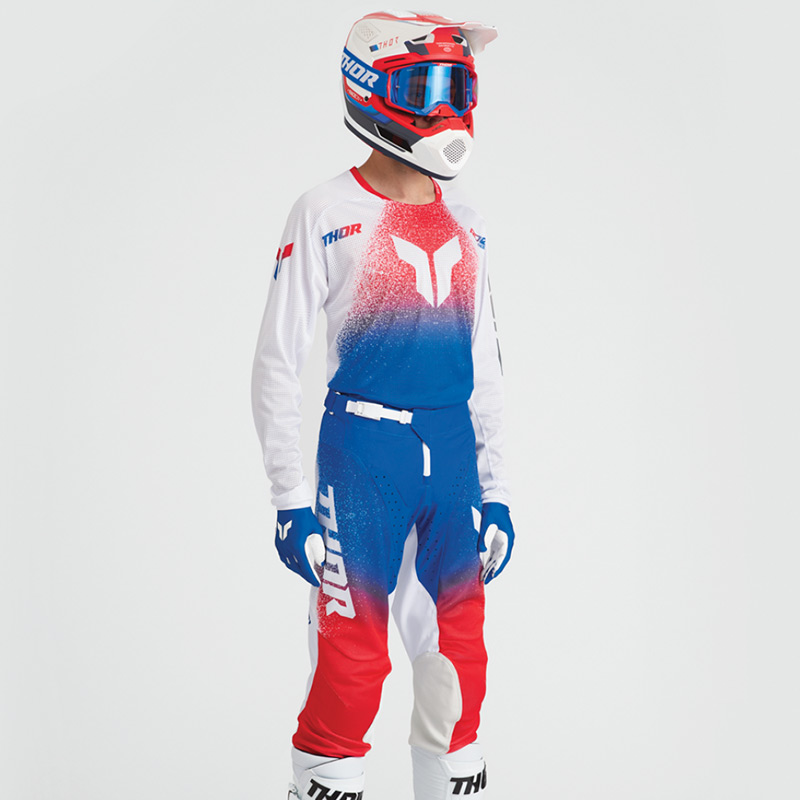 tenue thor mx 2027 launchmode air darkside bleu blanc rouge moto
