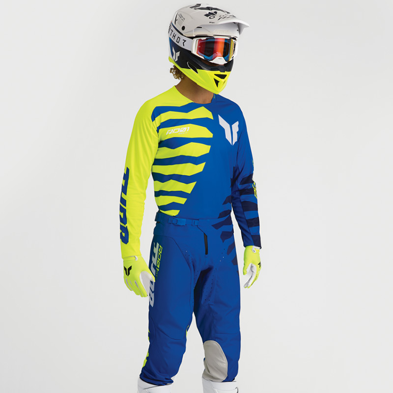 tenue thor mx 2027 launchmode shredder bleu jaune fluo cross