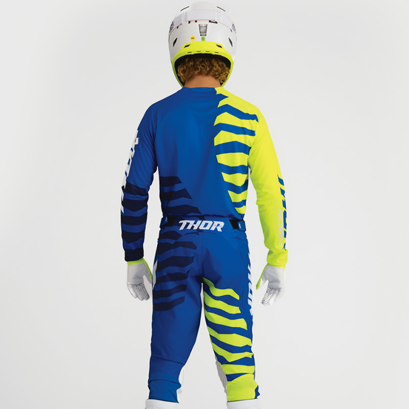 tenue thor mx 2027 launchmode shredder bleu jaune fluo moto