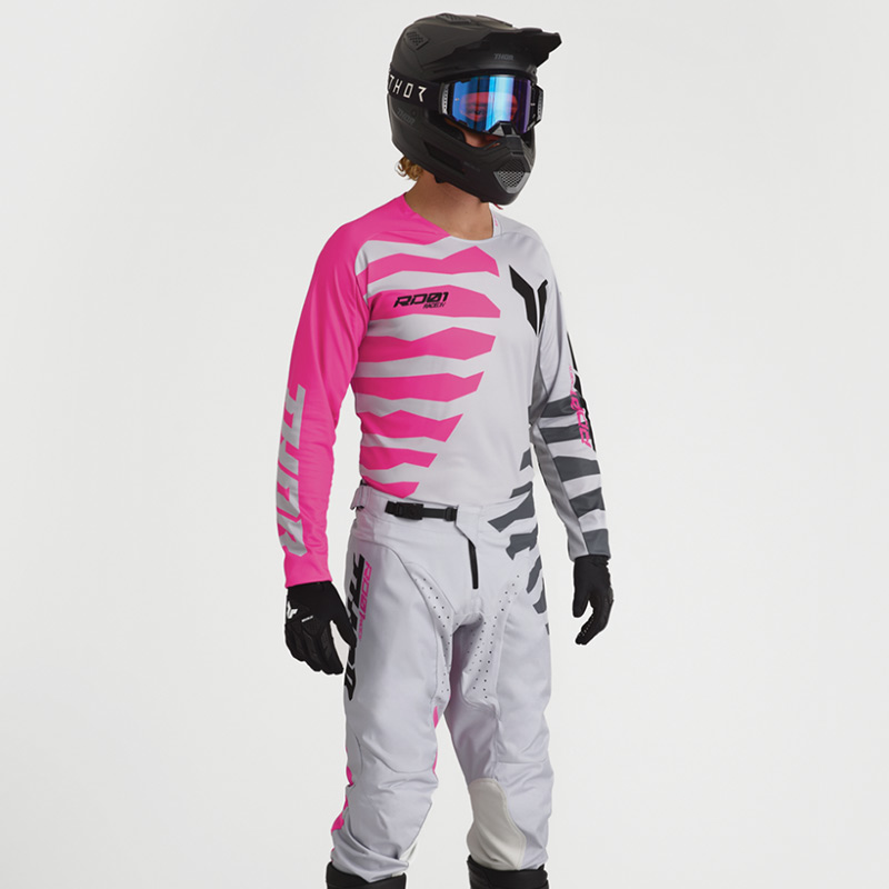 tenue thor mx 2027 launchmode shredder gris rose moto