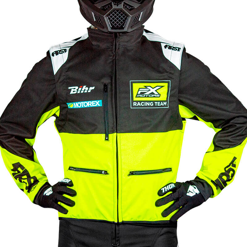 veste softshell enduro fxmotors racing team jaune fluo 2021 bodywarmer