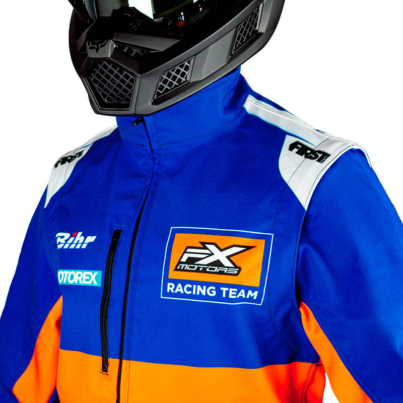 veste softshell enduro fxmotors racing team orange bleu 2021 bihr