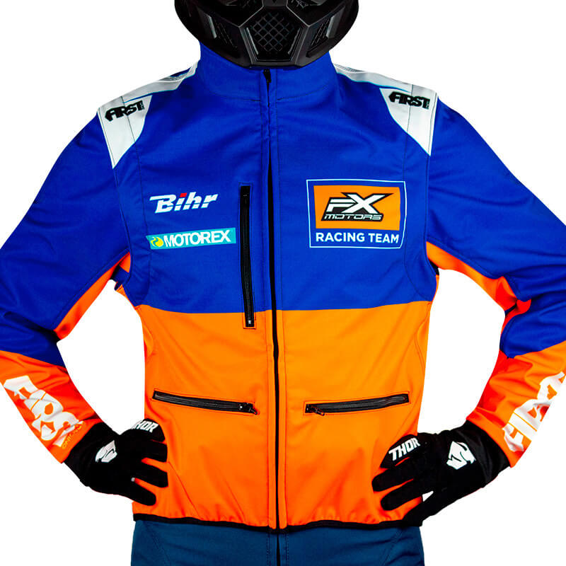 veste softshell motocross fxmotors racing team orange bleu 2021 bodywarmer