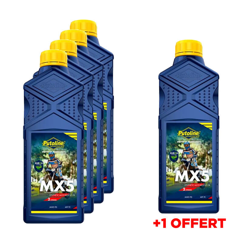 Pack Huile Moteur Putoline MX 5 Off-Road 2 Temps - 4 + 1 GRATUIT