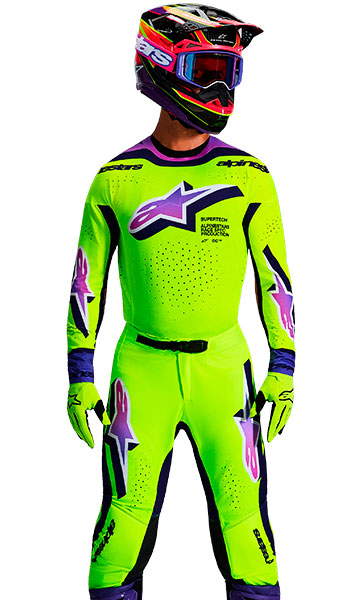 Tenue Cross Alpinestars Supertech Vista Jaune Fluo/Violet 2026