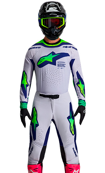 Tenue Cross Alpinestars Supertech Vista Gris/Vert Fluo 2026