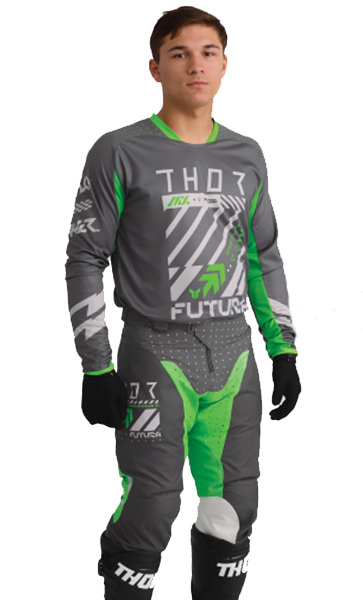 Tenue Cross THOR MX Launchmode Futura Gris et Vert 2026