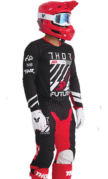 Tenue Cross THOR MX Launchmode Futura Noir et Rouge 2026